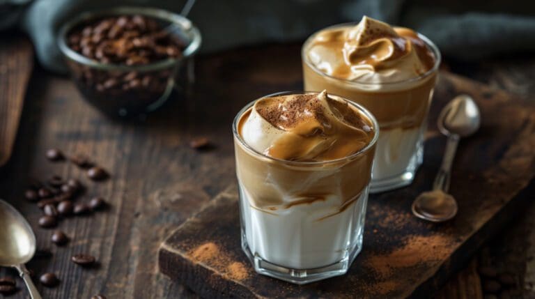 Finished Dalgona coffee topped with whipped foam