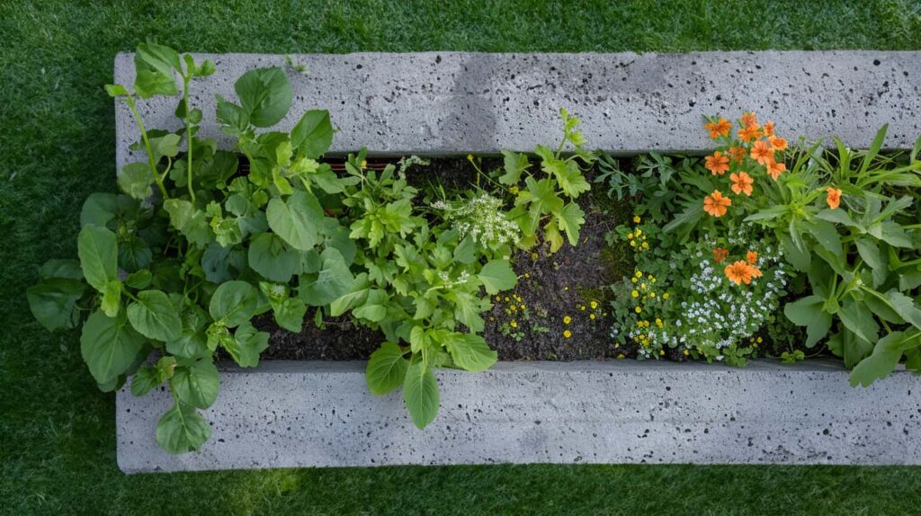 Fertilize Your Plants With Coffee Grounds In Your Newly Built Concrete Planter Herbs Growing In A Large Concrete Planter Fertilized With Coffee Grounds