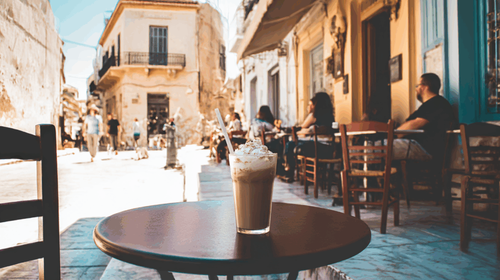 Frappe: The Cold Coffee Classic With Greek Roots 4 Frappe On Café Table In Greek Alley