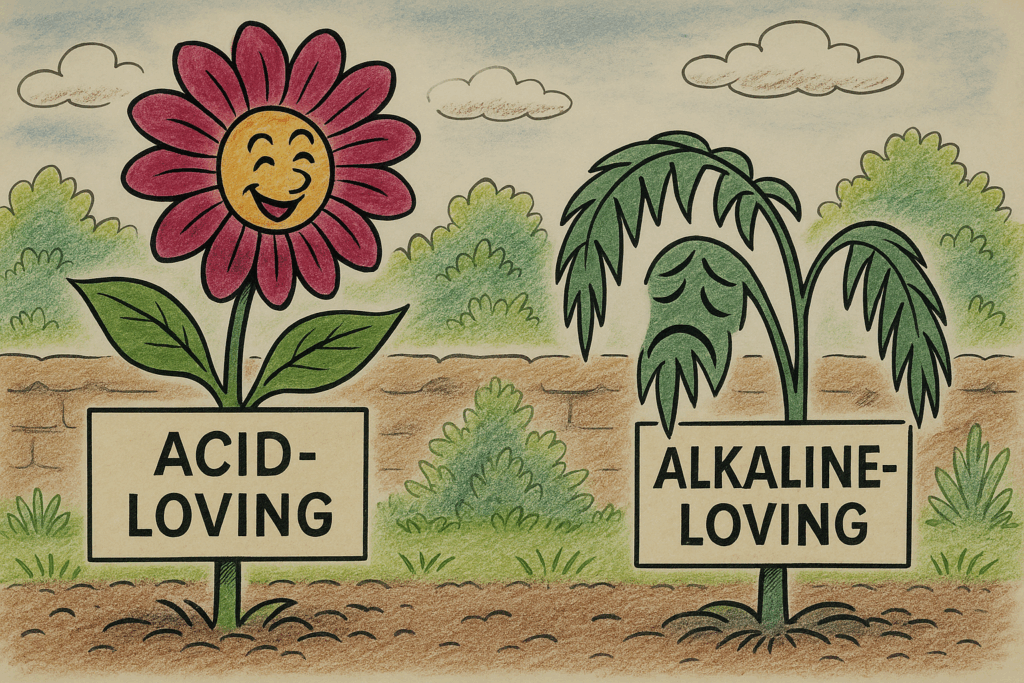 Are Coffee Grounds Good For Dahlias? Benefits, Tips, And Mistakes To Avoid 3 Cartoon Of A Happy Flower Labeled &Quot;Acid-Loving&Quot; Beside A Wilted Plant Labeled &Quot;Alkaline-Loving.
