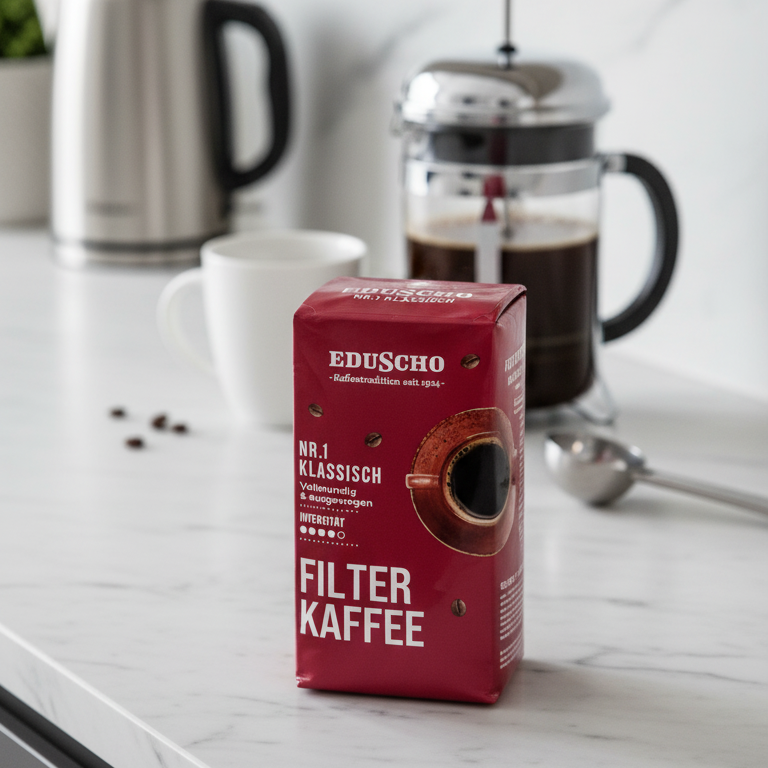 Red Coffee Package On Kitchen Counter