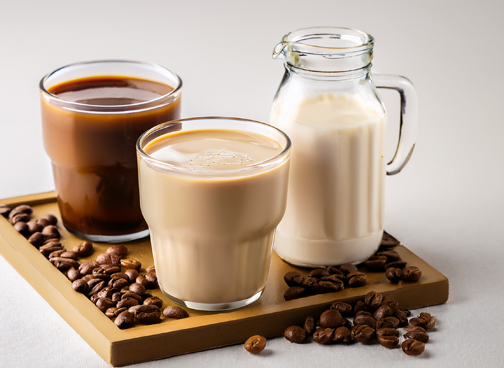 Coffee, Cream, And Milk On Display