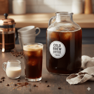 Cold brew coffee with ice and cream
