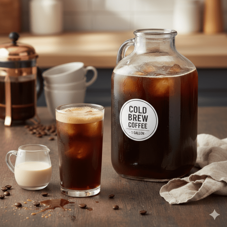 Cold brew coffee with ice and cream